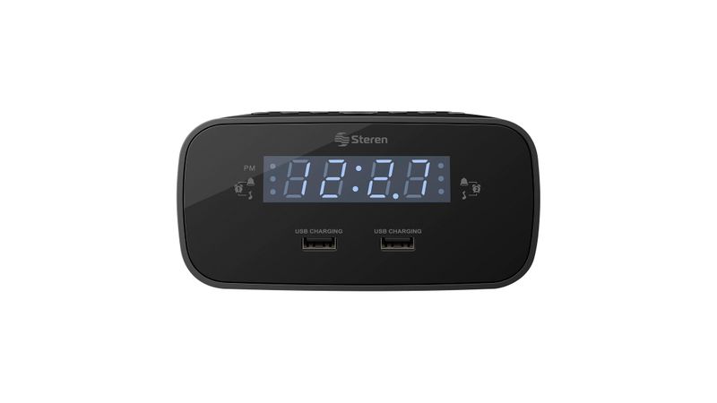 Radio reloj despertador digital FM con doble cargador USB - Steren Colombia