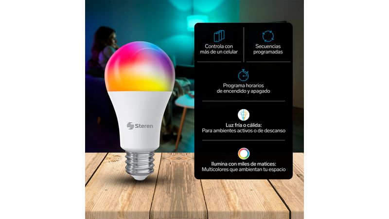 Pack x 3 bombillos LED inteligentes WiFi multicolor Shome-120 de Steren –  Hipercentro Electrónico