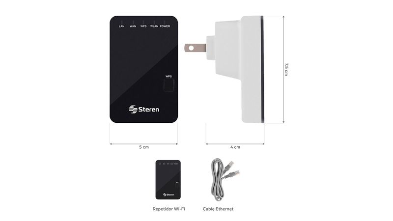 Repetidor Wi-Fi* 2,4 GHz (B/G/N), hasta 17 m de cobertu