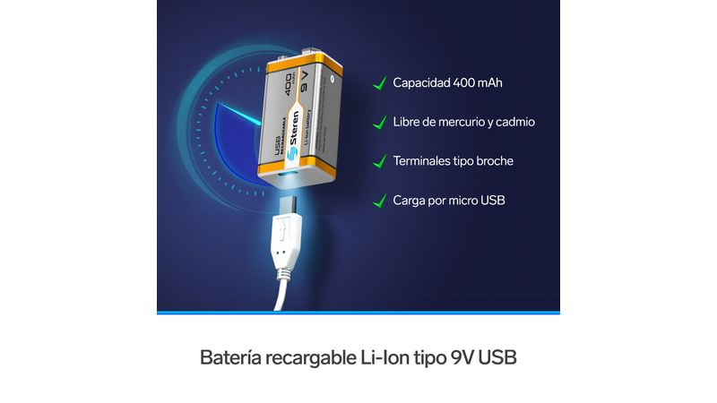Batería 9v Recargable Usb Li-ion Tipo (cuadrada), De 500 Mah