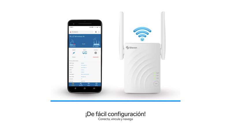 Repetidor Wi-Fi* 2,4 GHz (B/G/N), hasta 25 m de cobertura