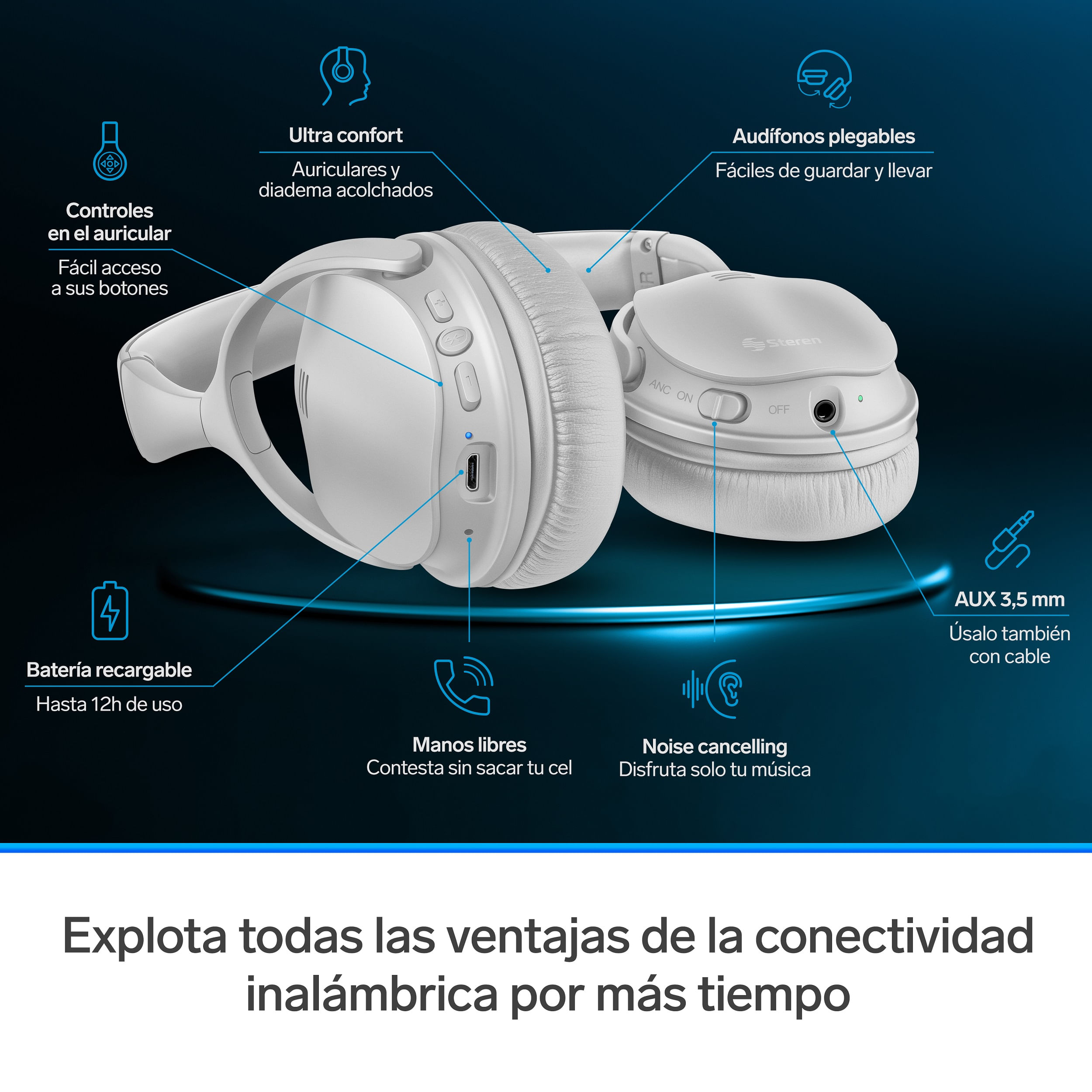 Audífonos Bluetooth de diadema ultra confort